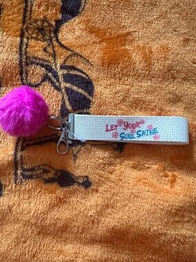 Pink Pom-Pom Keychain Wristlet with White Strap - Kids Accessories